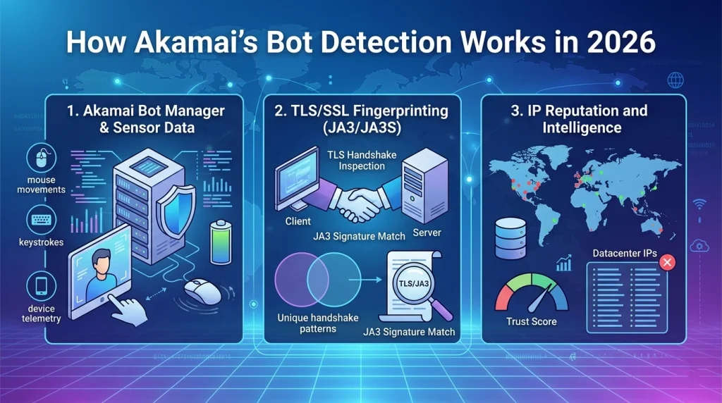 Diagram showing how Akamai bot detection works in 2026