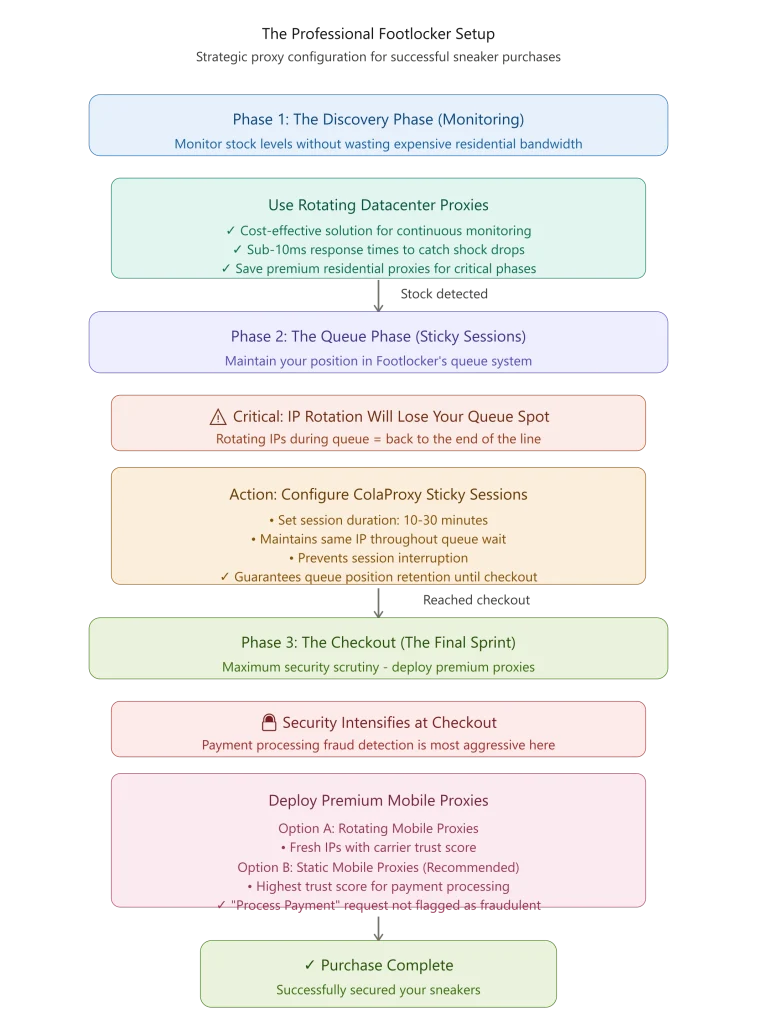 Professional FootLocker setup guided by ColaProxy – residential proxy integration