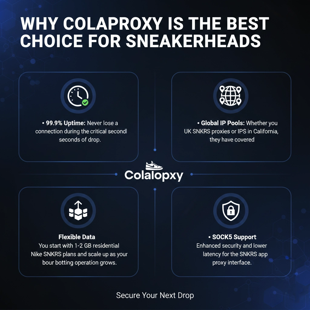 A sneaker collector holds a limited edition shoe while using Colaproxy on a laptop to ensure fast checkout and avoid bans.