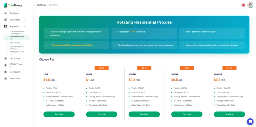ColaProxy Rotating Residential IP Pricing for Dropshipping & Sneaker Copping