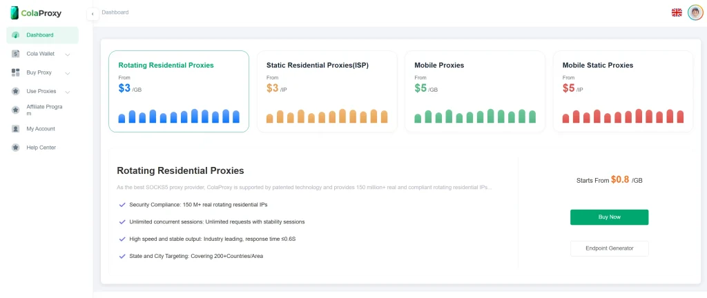 ColaProxy retail price scraping proxies pricing plans