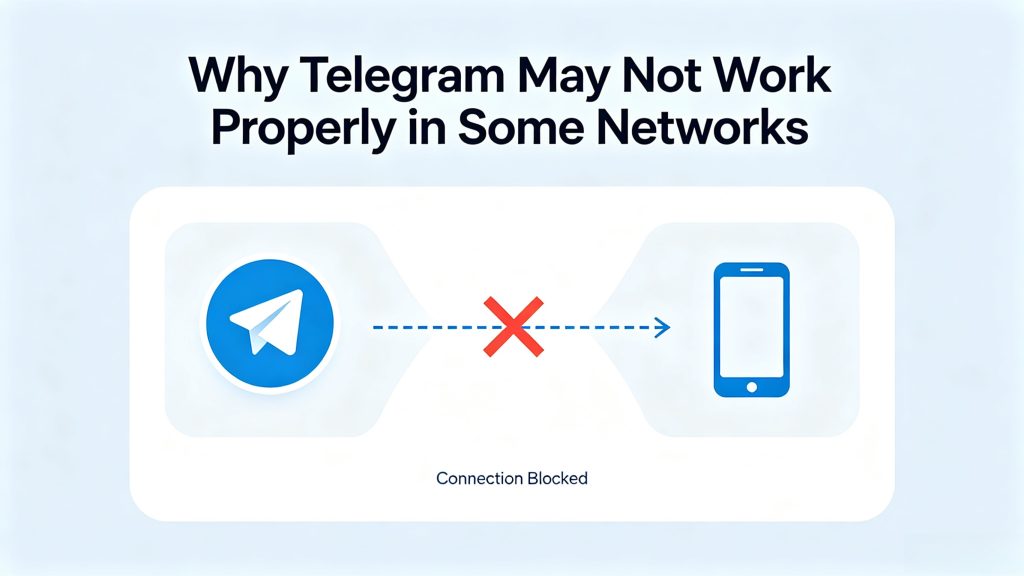 Why Telegram not working properly on some networks, network filtering and connection issues explanation banner