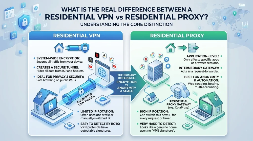 Difference between a residential VPN vs residential proxy