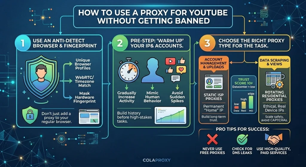 How to avoid getting banned on YouTube by using ColaProxy