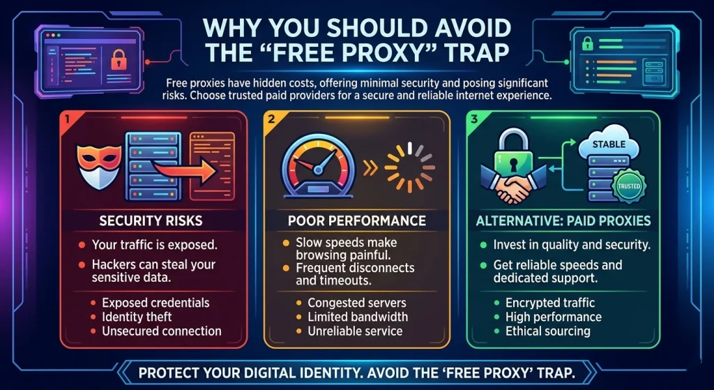 Why you shouldn't use free proxies – illustrated guide by ColaProxy