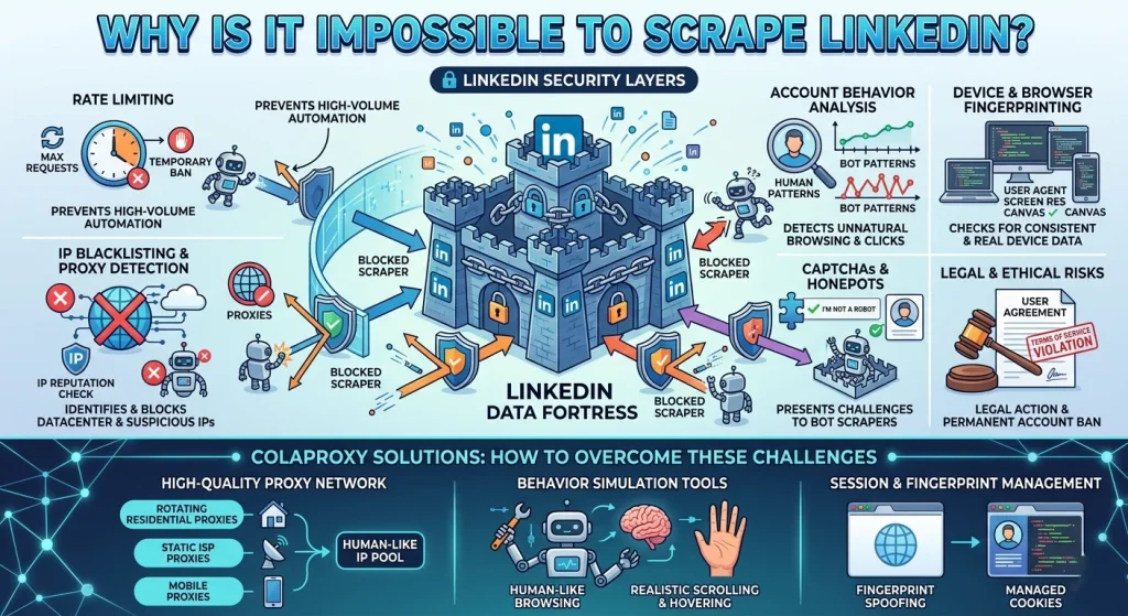 Why LinkedIn is difficult to scrape — technical barriers explained