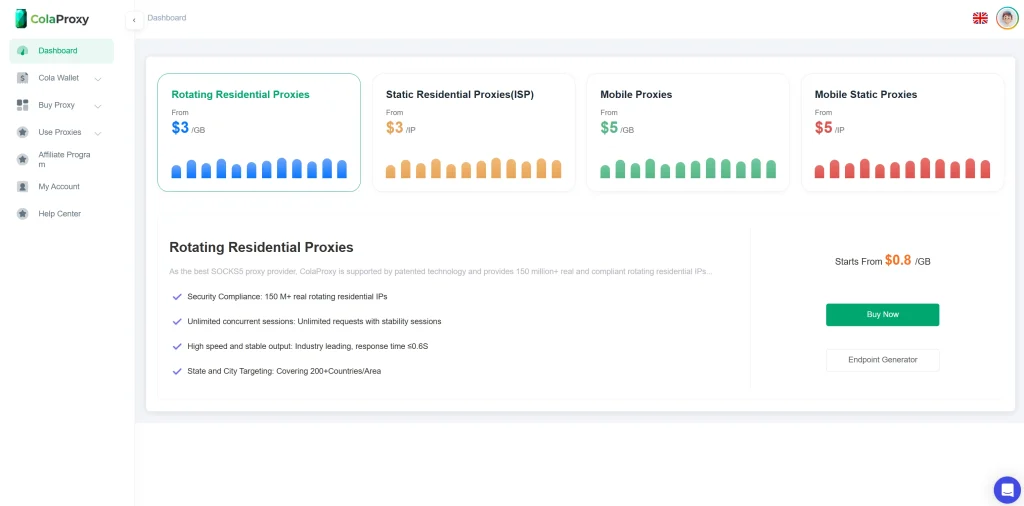 ColaProxy rotating residential proxies and static ISP proxies