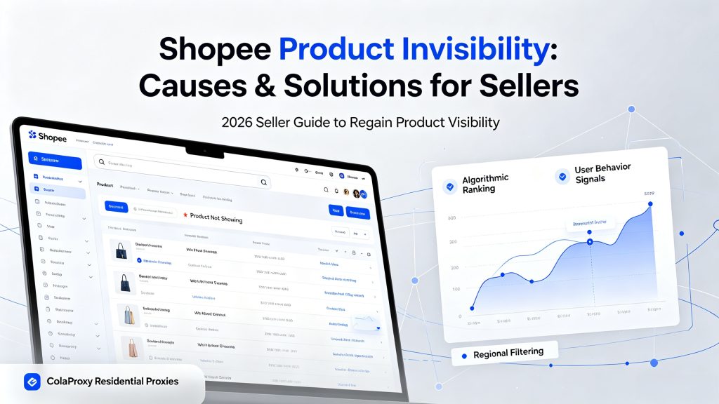 Shopee product not showing problem solution banner, check Shopee product visibility and improve cross-region ranking with residential proxies