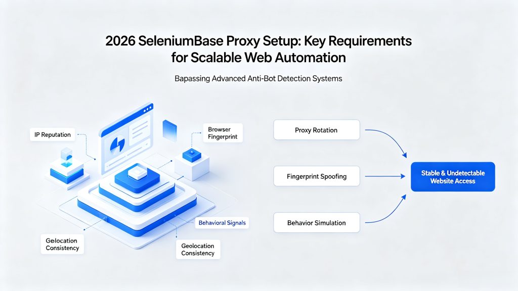 SeleniumBase proxy setup tutorial 2026, bypass CAPTCHA and IP bans with browser fingerprint and geo-location consistency in web automation
