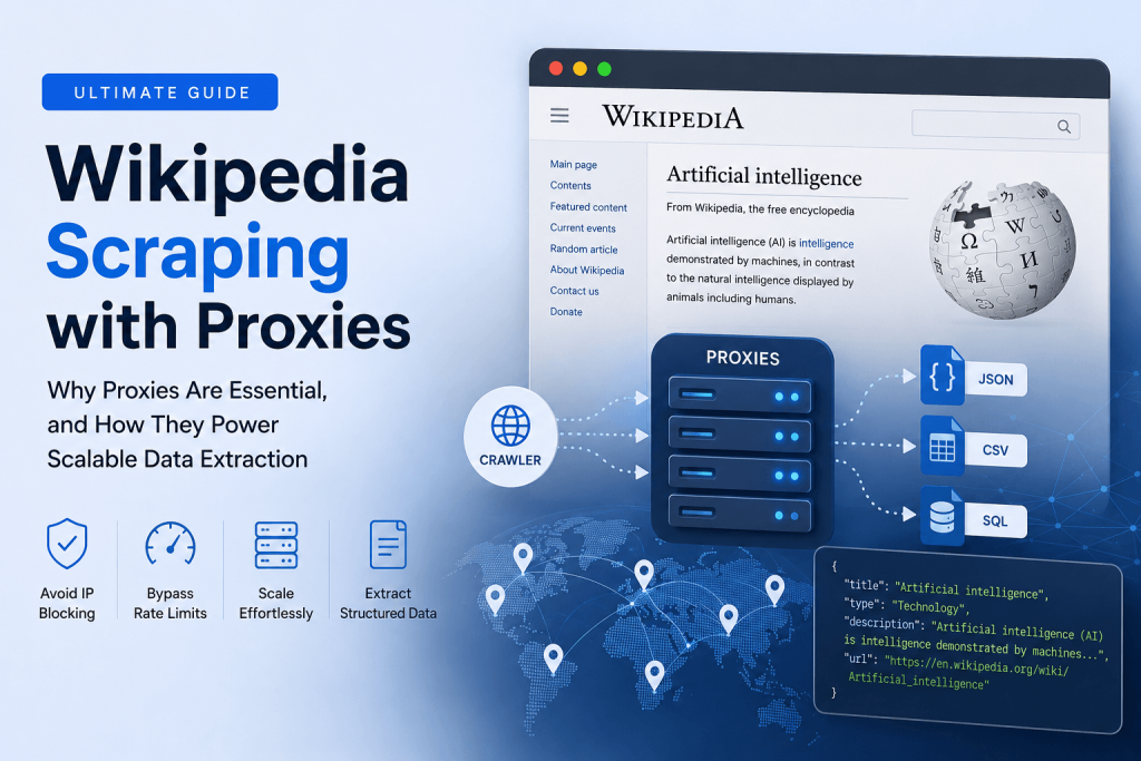 Wikipedia scraping with rotating proxies for large-scale data extraction, AI training datasets, and knowledge graph collection