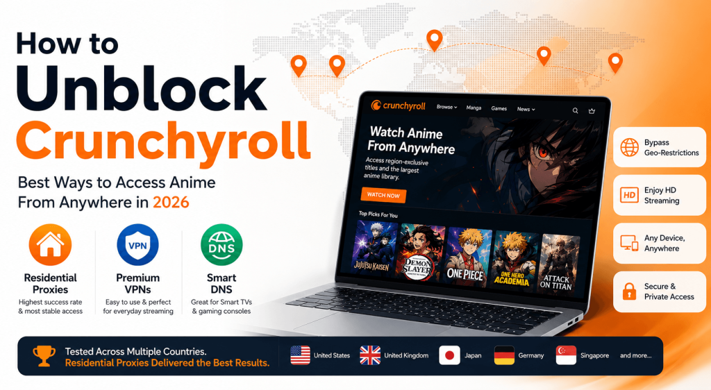 How to unblock Crunchyroll using residential proxies, VPNs, and Smart DNS in 2026